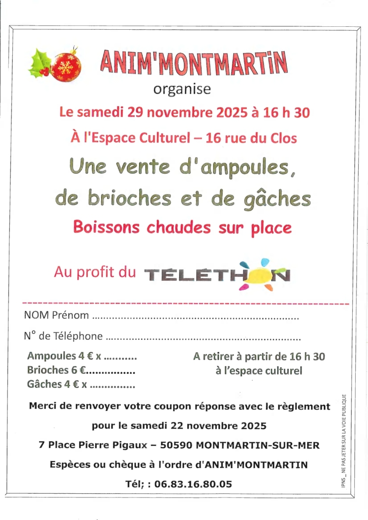 Anim’Montmartin – Vente d’ampoules, brioches et gâches